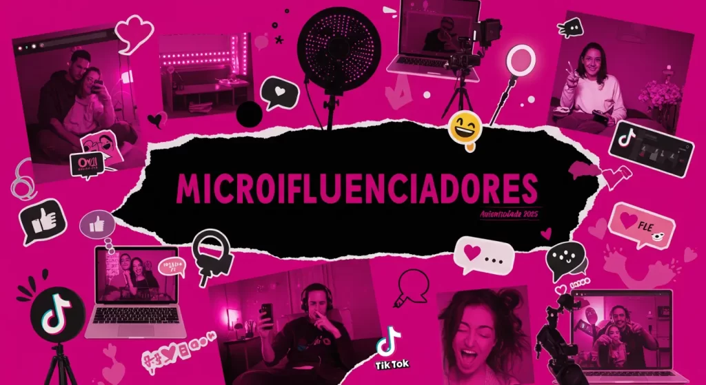 Microinfluenciadores em 2025 criando conteúdo autêntico nas redes sociais com estética jovem e digital