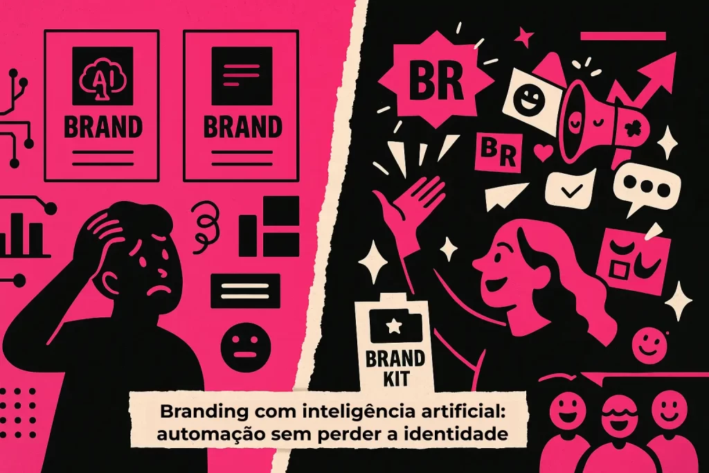 Branding com inteligência artificial equilibrando automação e identidade visual humana