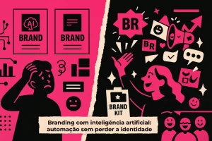 Branding com inteligência artificial equilibrando automação e identidade visual humana