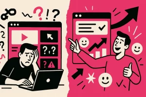 Ilustração mostrando contraste entre site bonito sem conversão e site com bom posicionamento e resultados